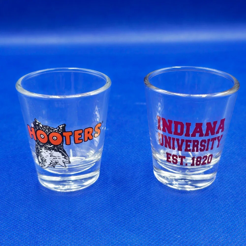 Hooters Owl & Indiana University IU Hoosiers Shot Glass Set of 2 College